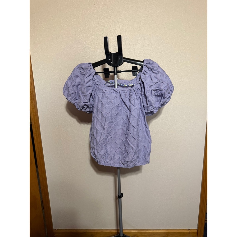 Umgee USA Lavender Purple Puff Sleeve Textured Bubble Top Blouse K8388 Medium